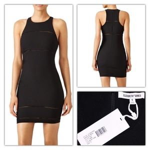 NWT Elizabeth and James Black Stretch-Ponte Racerback Dress w/ Pointelle Trims